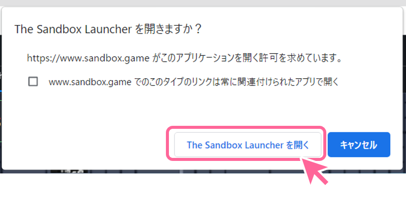 The Sandboxアプリを起動する際のポップアップ